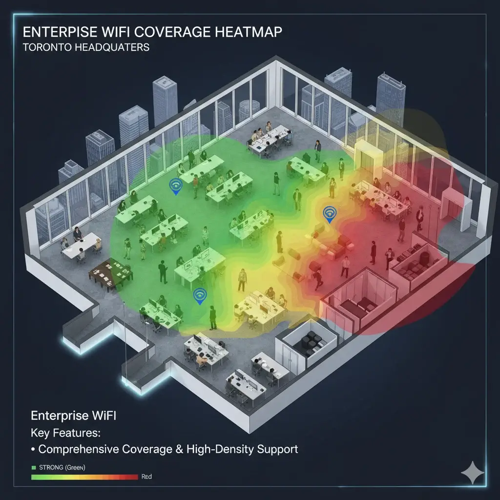 Enterprise WiFi Heatmap in a Modern Office 